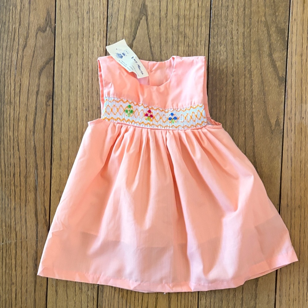 Girls Peach Smocked Sleeveless Party Dress